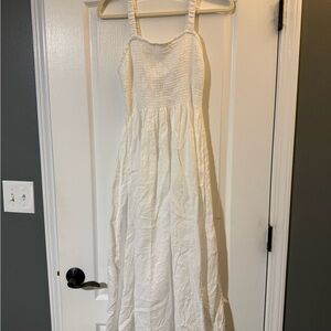 J. Crew White Linen Smocked Midi Dress